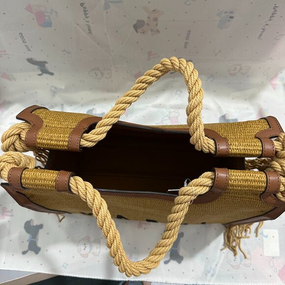 Marni Embroidered Logo Tassel Straw Tote Bag - Picture 4 of 5